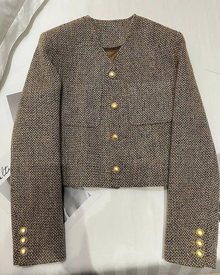 Women’s Cropped Blazer – Tailored Fit with Gold-Tone Buttons
