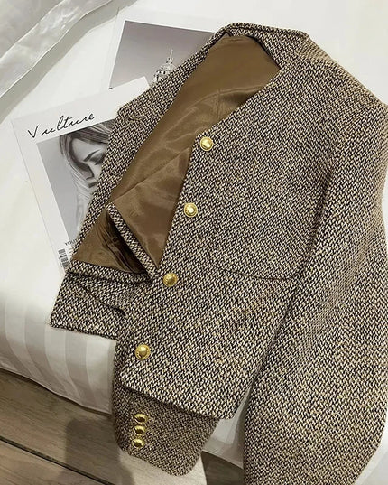 Women’s Cropped Blazer – Tailored Fit with Gold-Tone Buttons