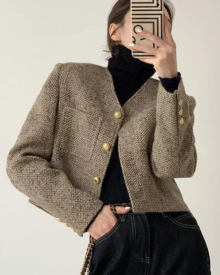 Women’s Cropped Blazer – Tailored Fit with Gold-Tone Buttons