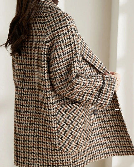 Women’s Long Checkered Blazer – Classic Autumn Winter Style