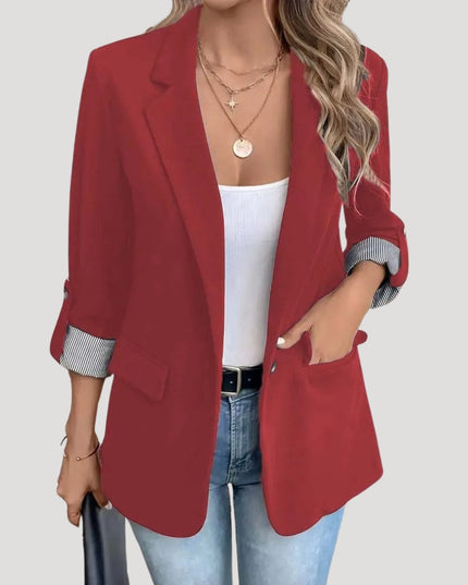 Women’s Tailored Blazer – Classic Single-Breasted with Roll-Up Sleeves