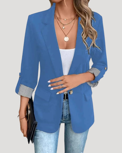 Women’s Tailored Blazer – Classic Single-Breasted with Roll-Up Sleeves