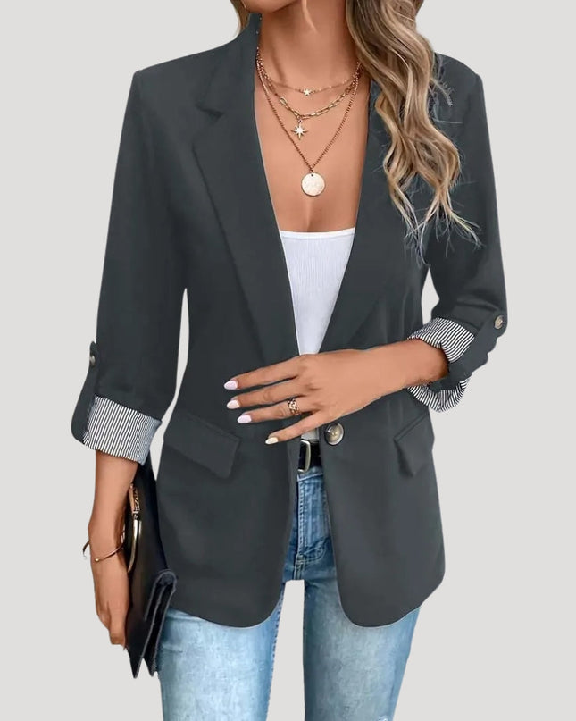Women’s Tailored Blazer – Classic Single-Breasted with Roll-Up Sleeves