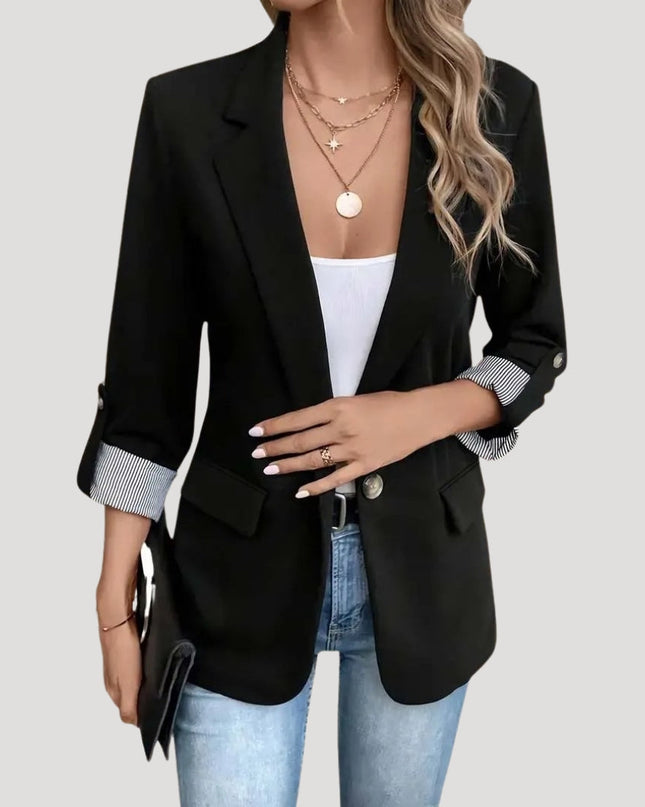 Women’s Tailored Blazer – Classic Single-Breasted with Roll-Up Sleeves