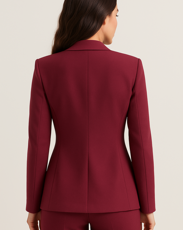 Women’s Tailored Blazer – Single-Breasted – Slim Fit – Wine Red