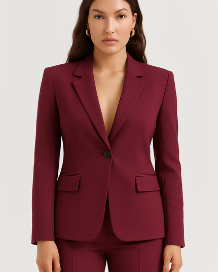 Women’s Tailored Blazer – Single-Breasted – Slim Fit – Wine Red