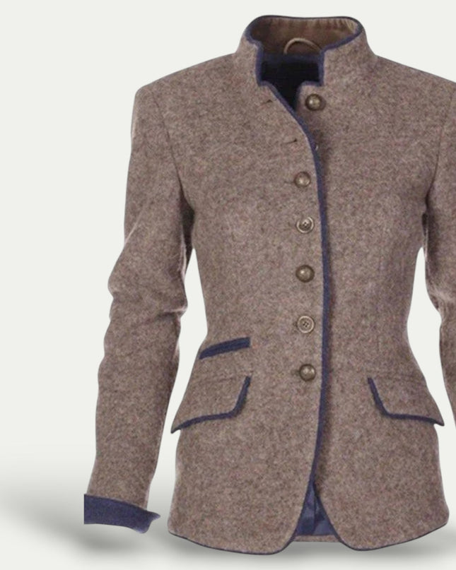Women’s Tailored Short Blazer with Stand Collar – Smart Casual Layer
