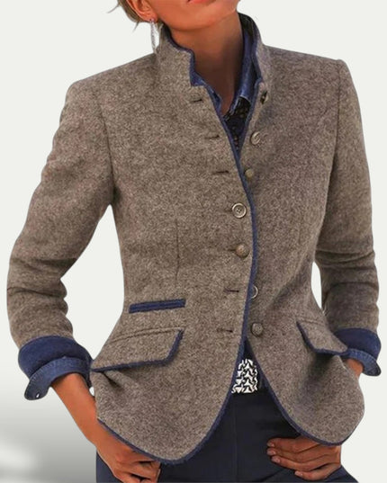 Women’s Tailored Short Blazer with Stand Collar – Smart Casual Layer
