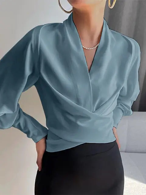 Elise | Women's Elegant Wrap Blouse with V-Neck and Long Sleeves