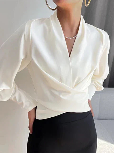 Elise | Women's Elegant Wrap Blouse with V-Neck and Long Sleeves