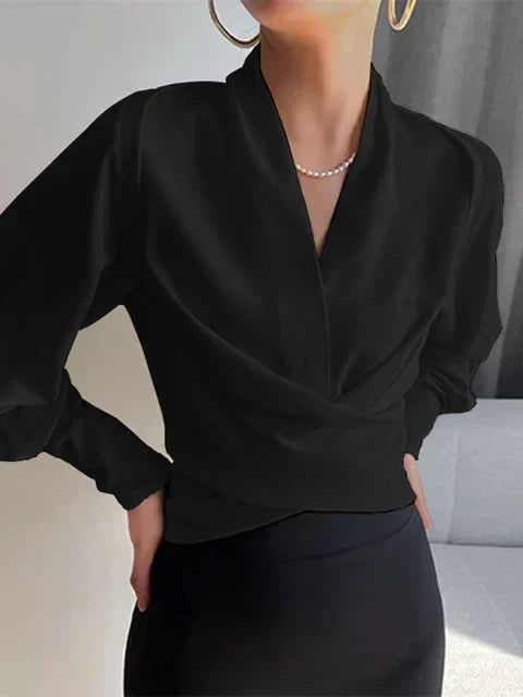Elise | Women's Elegant Wrap Blouse with V-Neck and Long Sleeves