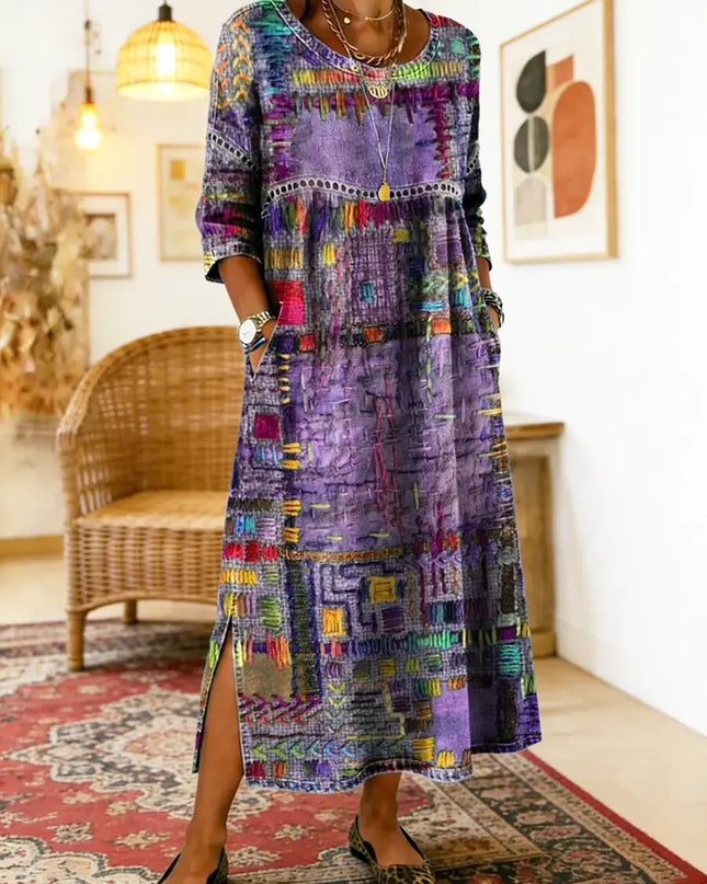 Kaia | Women's Bohemian Abstract Print Maxi Dress with 3/4 Sleeves