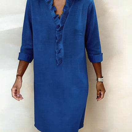 Rosalie | Women's Ruffle V-Neck Midi Dress with 3/4 Sleeves