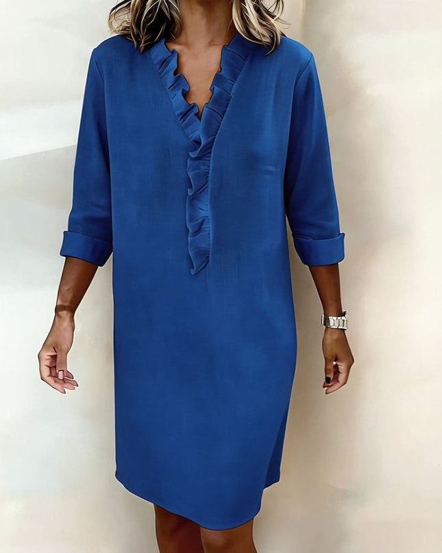 Rosalie | Women's Ruffle V-Neck Midi Dress with 3/4 Sleeves