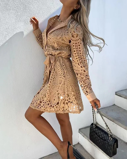 Aurora | Knee-Length Lace Dress Belted