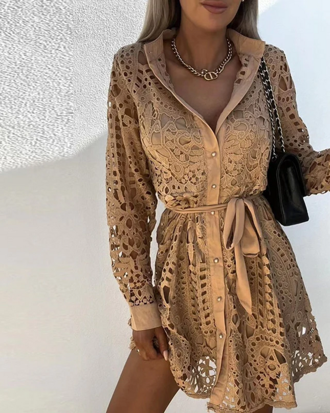 Aurora | Knee-Length Lace Dress Belted