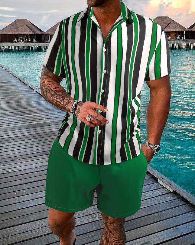 Stylish Striped Shirt and Shorts Set for Men