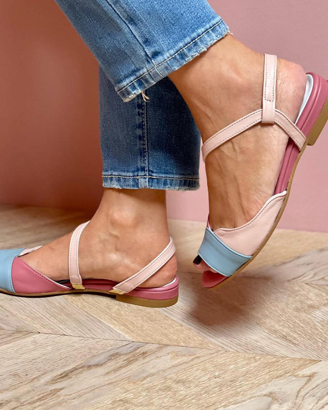 Roselina | Asymmetrical Pink Color Block Sandals