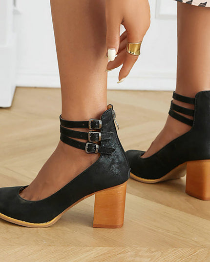 Casilda | Smooth Sandals with Ankle Strap and Thick Heel