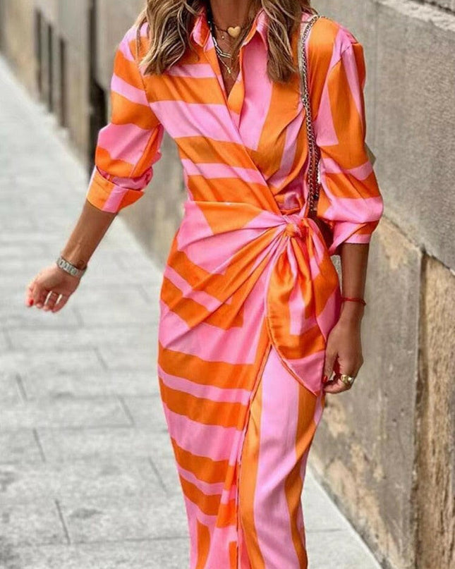 Bernice - Striped Midi Shirt Dress