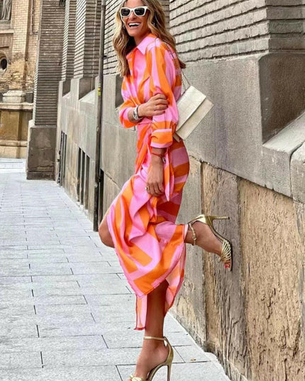 Bernice - Striped Midi Shirt Dress