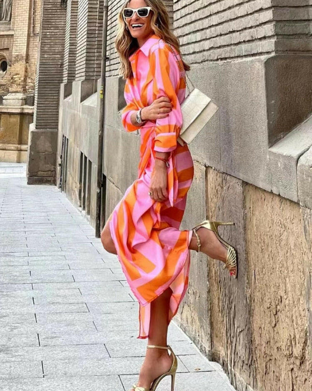 Bernice - Striped Midi Shirt Dress