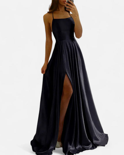 Gabrielle | Women’s Modern Fit Satin Slit  Maxi Dress