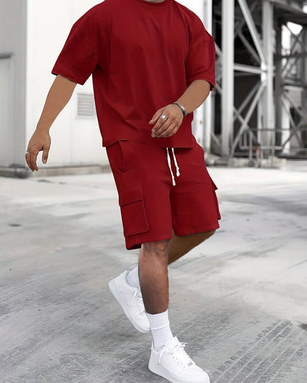 Casual T-shirt and Cargo Shorts Set for Men