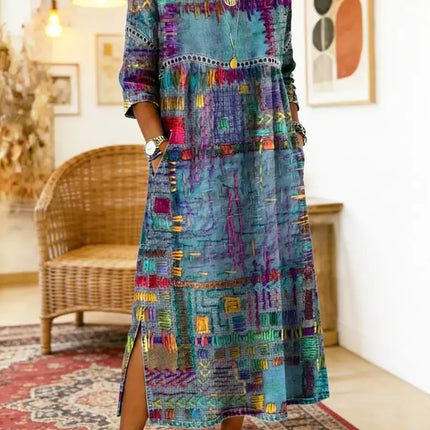 Kaia | Women's Bohemian Abstract Print Maxi Dress with 3/4 Sleeves