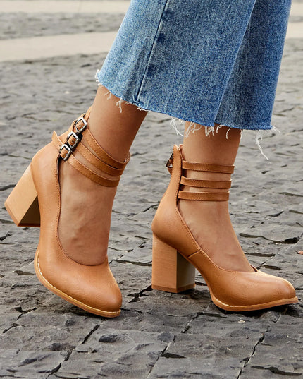 Casilda | Smooth Sandals with Ankle Strap and Thick Heel