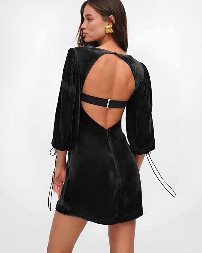 Crimson Dawn | Mini Dress Velvet Puff