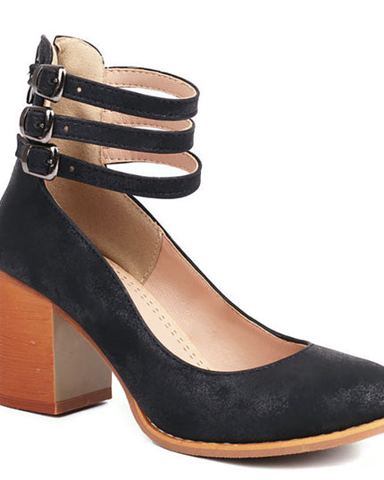 Casilda | Smooth Sandals with Ankle Strap and Thick Heel