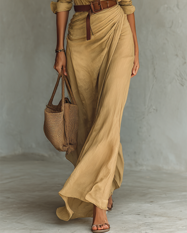 Sahara | Women's Elegant Shirt Maxi Dress with Draped Waist