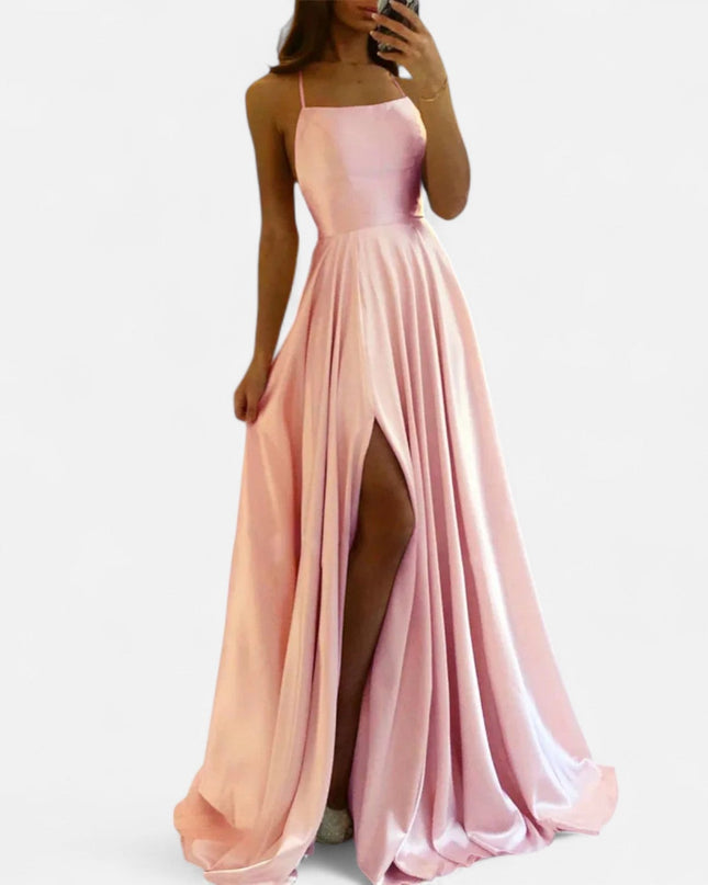 Gabrielle | Women’s Modern Fit Satin Slit  Maxi Dress