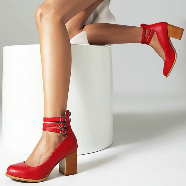 Casilda | Smooth Sandals with Ankle Strap and Thick Heel