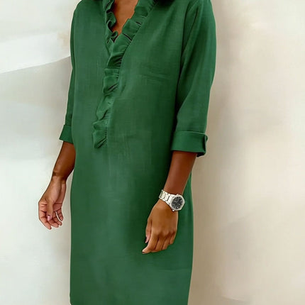 Rosalie | Women's Ruffle V-Neck Midi Dress with 3/4 Sleeves
