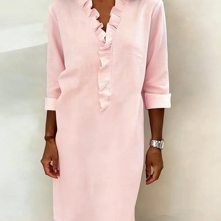 Rosalie | Women's Ruffle V-Neck Midi Dress with 3/4 Sleeves
