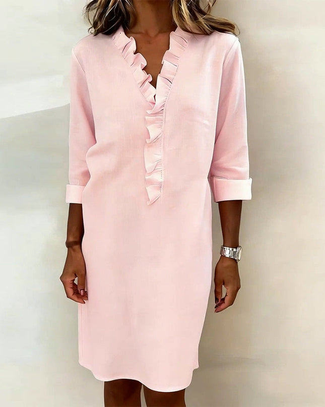 Rosalie | Women's Ruffle V-Neck Midi Dress with 3/4 Sleeves