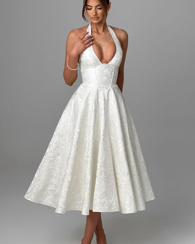 Clara | Women Wedding Guest Halter Midi Dress
