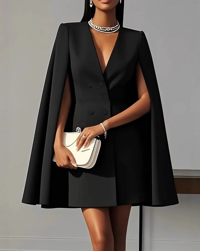 Elara | Double-Breasted Cape Mini Dress