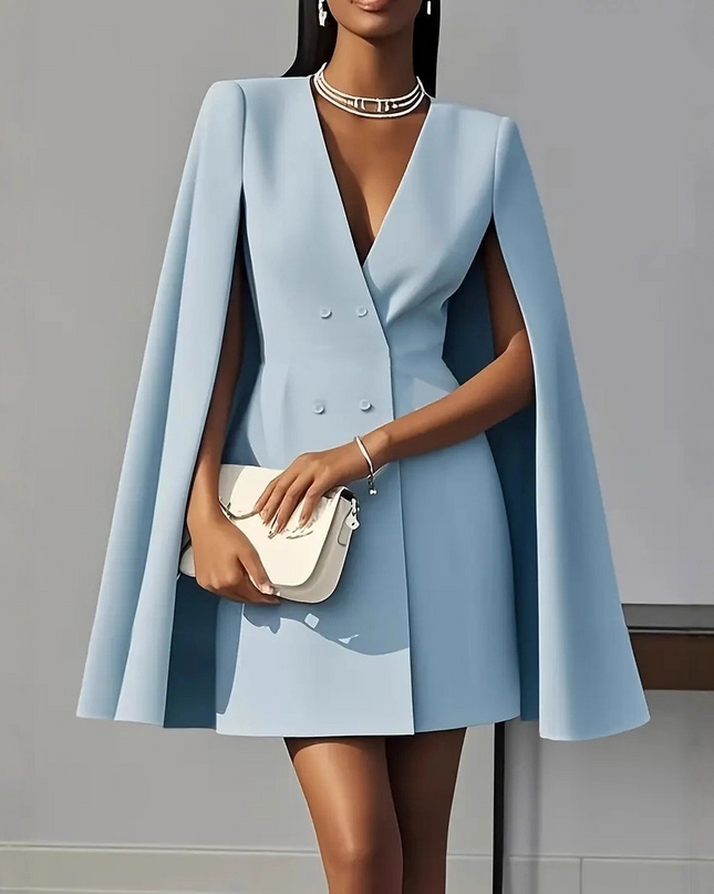 Elara | Double-Breasted Cape Mini Dress