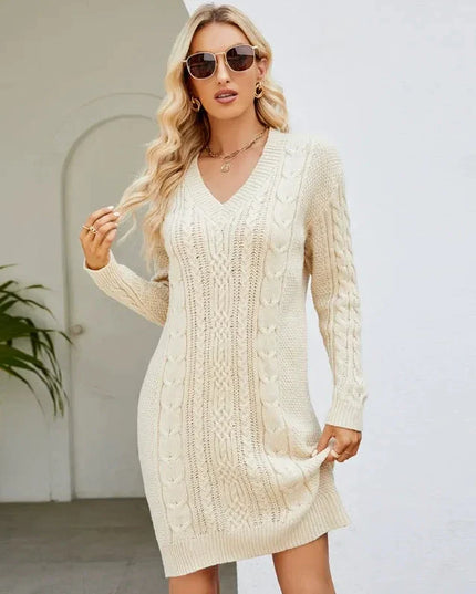 Elara | Knit Dress Slim Fit V-Neck Mini