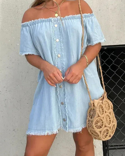 Elara | Off-Shoulder Denim Dress - Lumina
