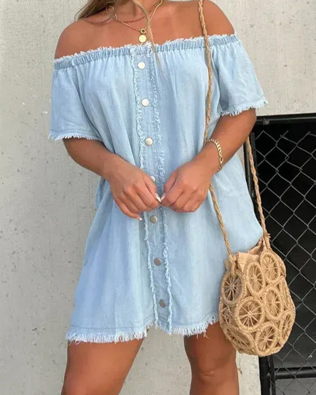 Elara | Off-Shoulder Denim Dress - Lumina