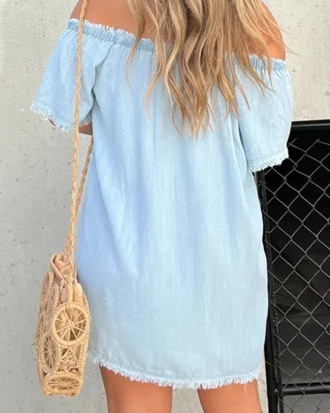 Elara | Off-Shoulder Denim Dress - Lumina