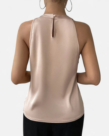 Kimberly | Women’s Elegant Pleated Front Draped Satin Tanks