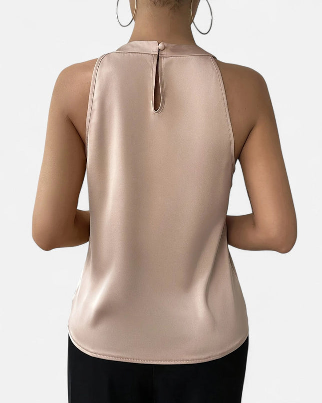Kimberly | Women’s Elegant Pleated Front Draped Satin Tanks