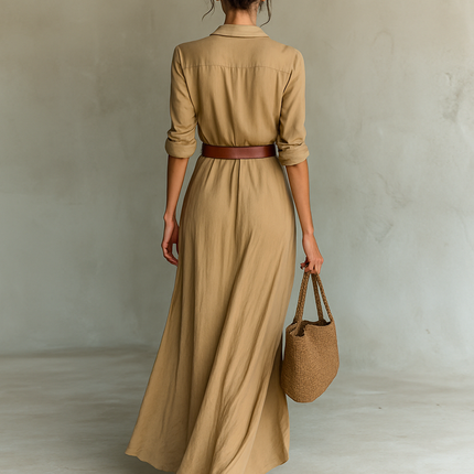 Sahara | Women's Elegant Shirt Maxi Dress with Draped Waist