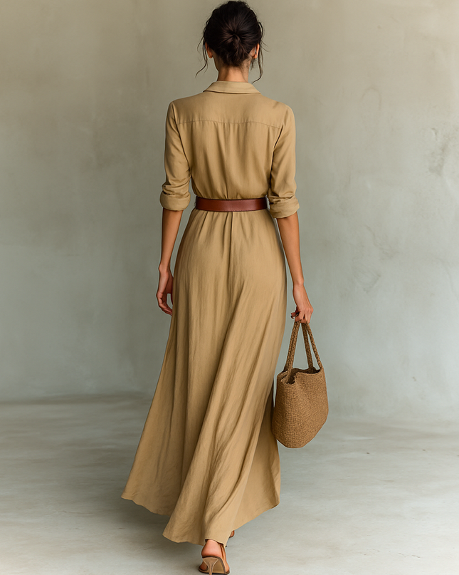 Sahara | Women's Elegant Shirt Maxi Dress with Draped Waist