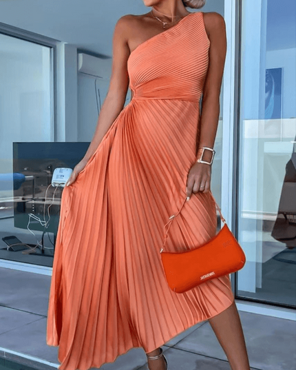 Sarah |  Women’s One Shoulder Pleated Maxi Dress